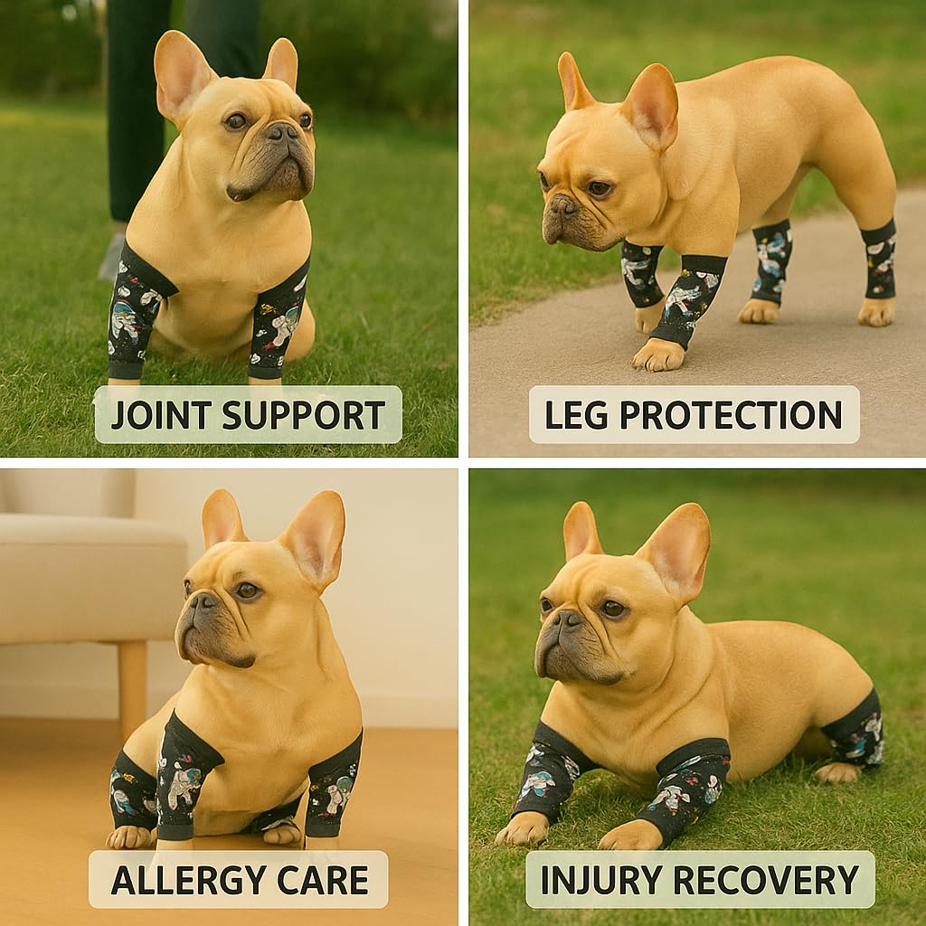Petwarm Dog Recovery Leg Sleeves 4pcs Set Astronaut Print – Soft Anti-Lick Joint Support Wraps for Medium & Large Dogs, Cone-Free Surgery Protection, Grey, L - Image 6