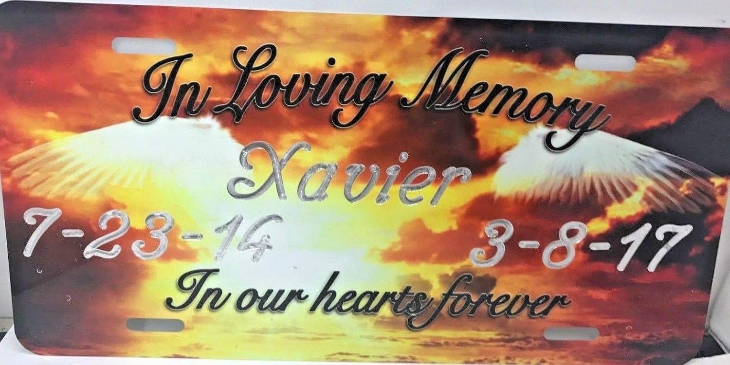 In Loving Memory In Our Hearts Personalized Custom License Plate Free Engraved Auto Tag Vanity Plate SIP RIP LL Auto Car Tag Indoor or Outdoor Loved One Memorial Specially Designed Celebration Of Life