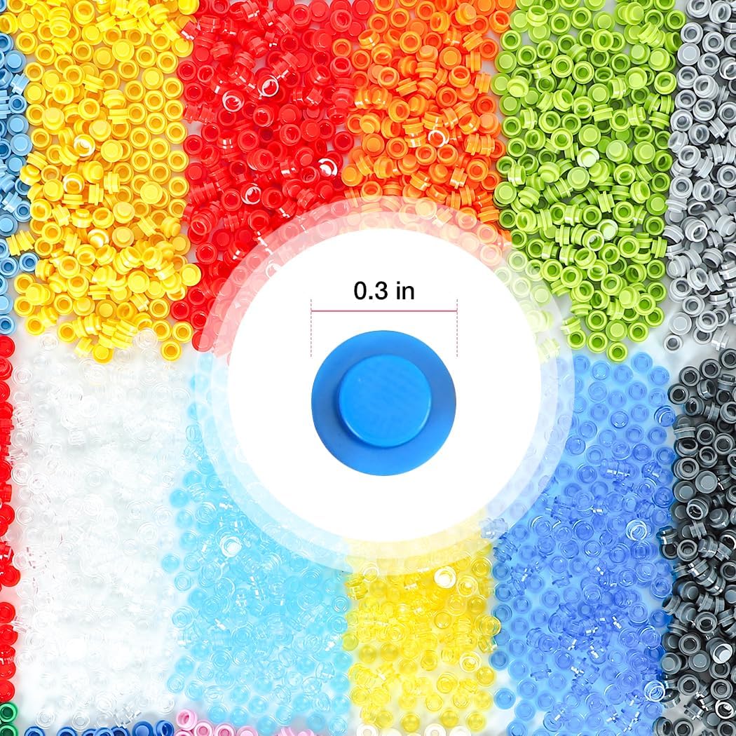 3600PCS Pixel Bricks, 1X1 18 Colors Classic Round Plates Building Blocks Parts and Pieces - Pixel Arts Dots Bulk Studs Accessories Kit Compatible with Major Brand 4073, Multicolored