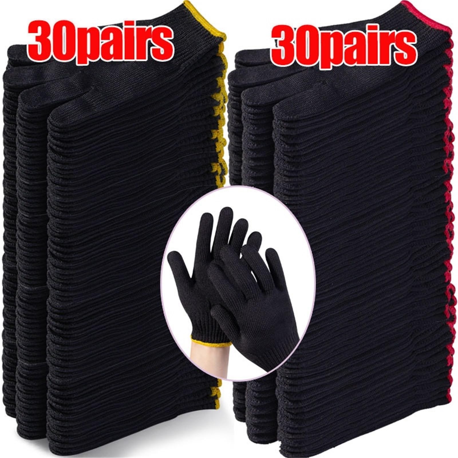 Gants De Travail En Coton Gants de travail épais résistants, en Nylon noir, protection antidérapante, sécurité, Anti-coupure, mitaines d'usure, gants boucher cuisine(Thin,30 pairs)