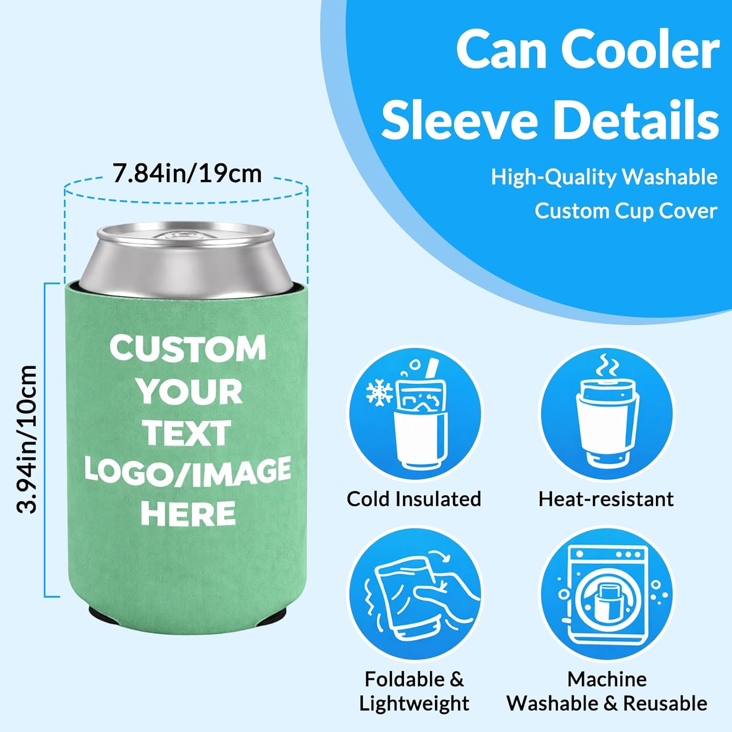 BEXOA 100 Packs Custom Can Coolers Sleeves Bulk - Personalized Drink Coozie Cooler Holders with Logo Image Photo Text for Business Birthday Party Graduation Wedding Neoprene Gifts (100)