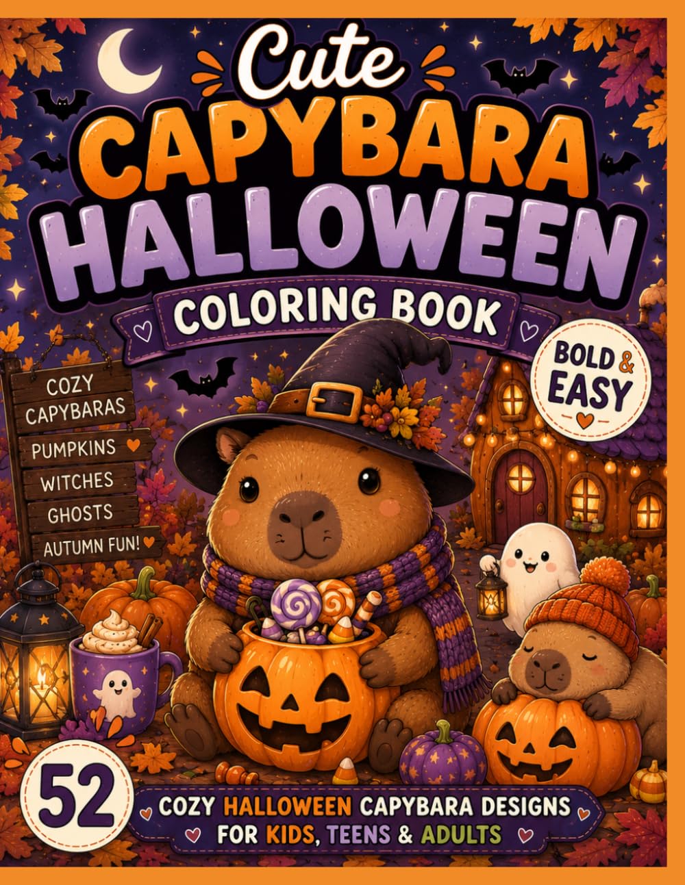 COZY CAPYBARA HALLOWEEN Coloring Book: Bold & Easy Cozy Halloween Capybara Designs for Kids, Teens & Adults (Cozy Halloween Coloring Book Series)