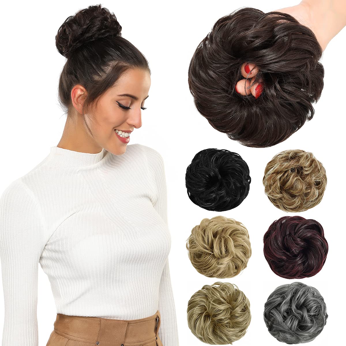 Rose bud Messy Bun Hair Pieces Scrunchie Hair Bun Extensions Synthetic Chignon Hairpiece for Women Hair Updos