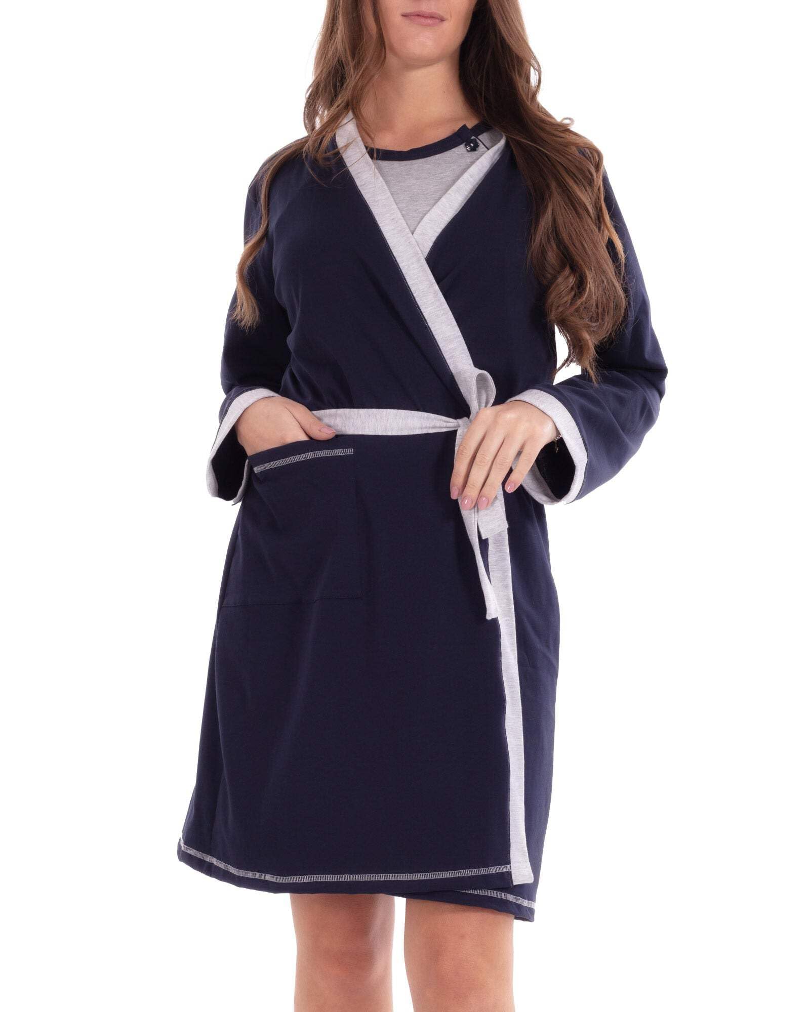 MYSANITY Vestaglia Premaman in Cotone con Doppia Cintura Regolabile, Vestaglia Donna Manica Lunga per Gravidanza e Post Parto
