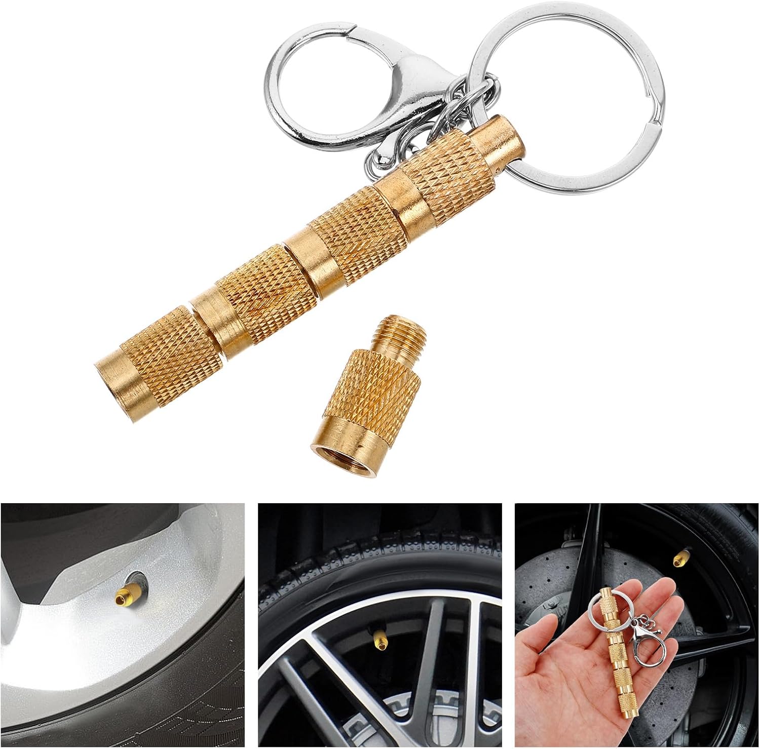 Solid Brass 5-in-1 Tire Pressure Release Valve Deflator Tool Keychain for Cars Trucks Offroad Vehicle Wheel Maintenance