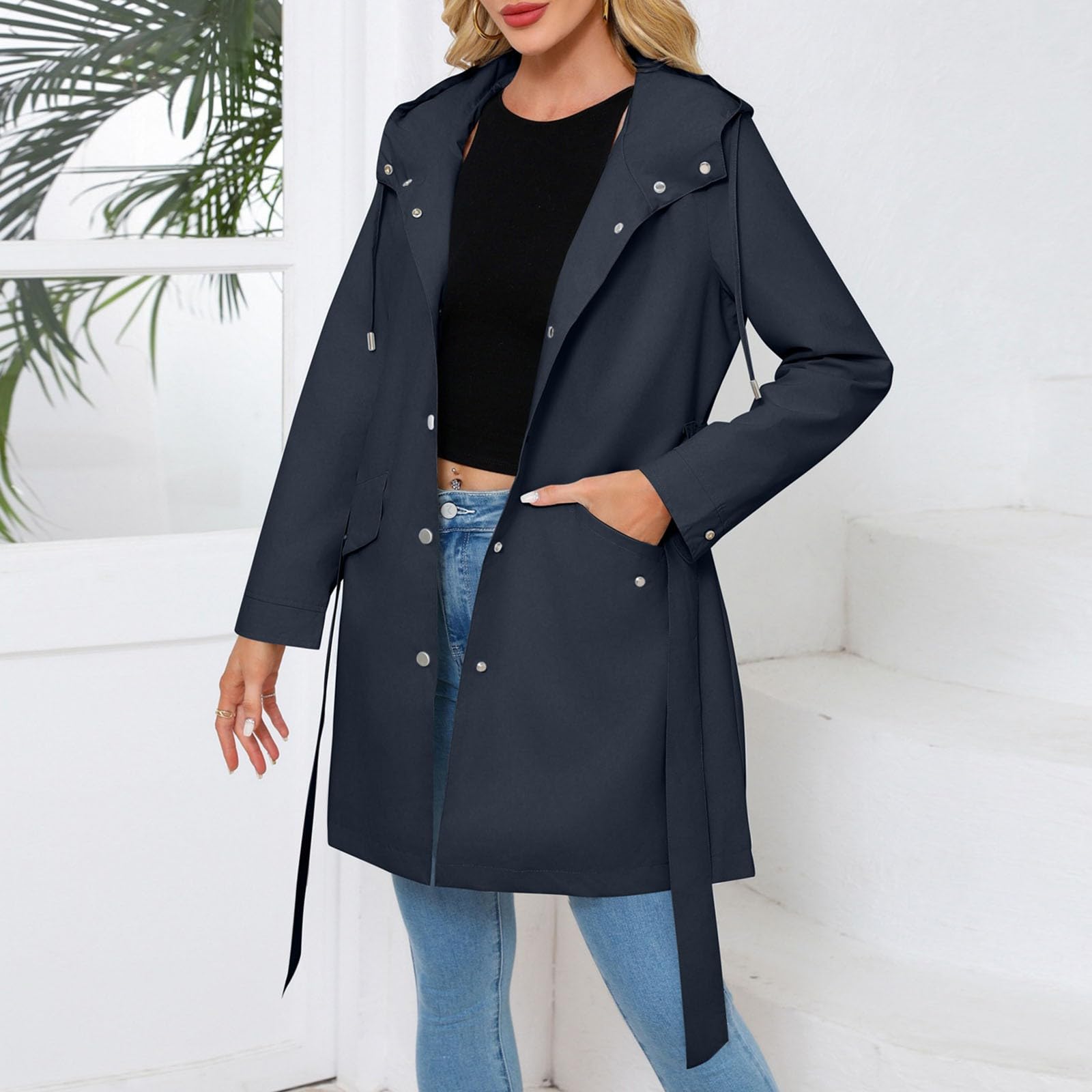 Genérico Chaqueta Impermeable Mujer-Chaqueta Con Capucha De Manga Larga Para Mujer Chaqueta Holgada E Informal A Prueba De Viento Para Primavera Y OtoñO