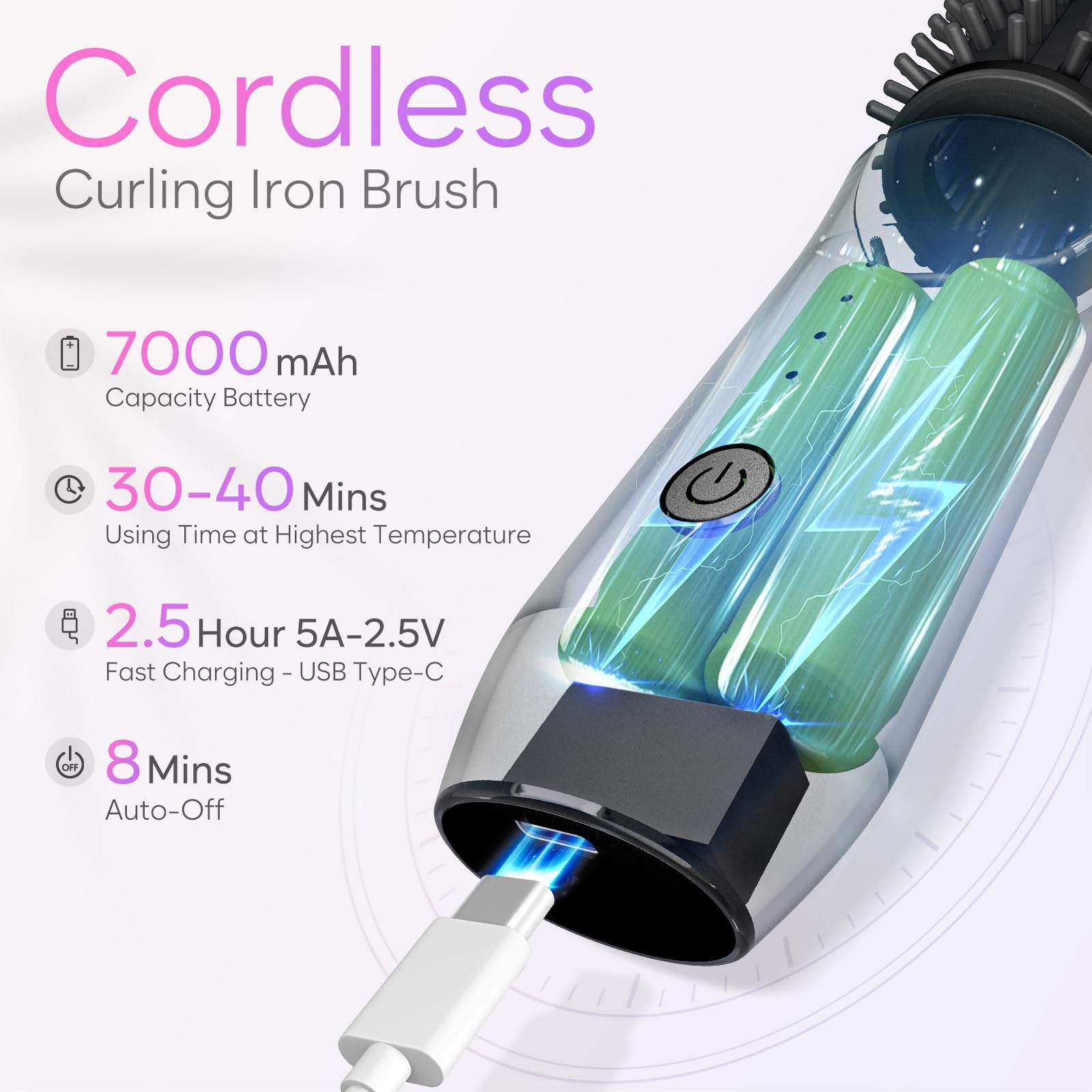 Brosse à friser portable pour femme, brosse à boucler sans fil, noir