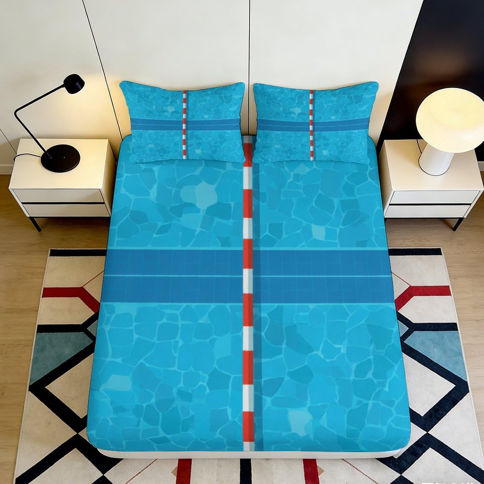 3D Printed blue geometric Fitted Sheet Microfiber soft touch, anti-slip, wrinkle resistant, easy care for home or guest room, apartment bedding decor 200x200x25cm