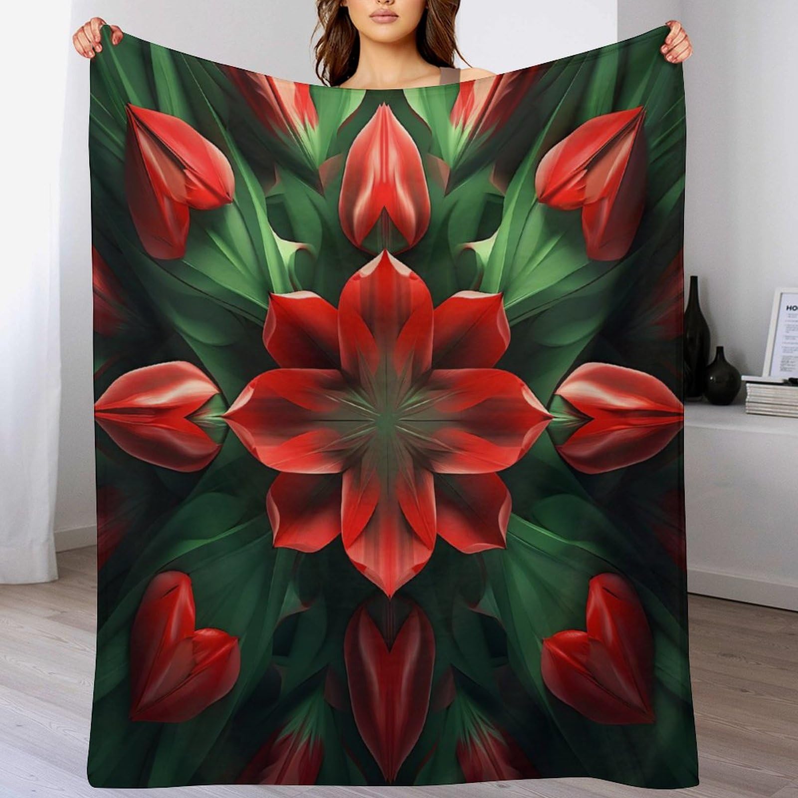 Couverture polaire plaid fleur 180x200cm pour lit et canapé