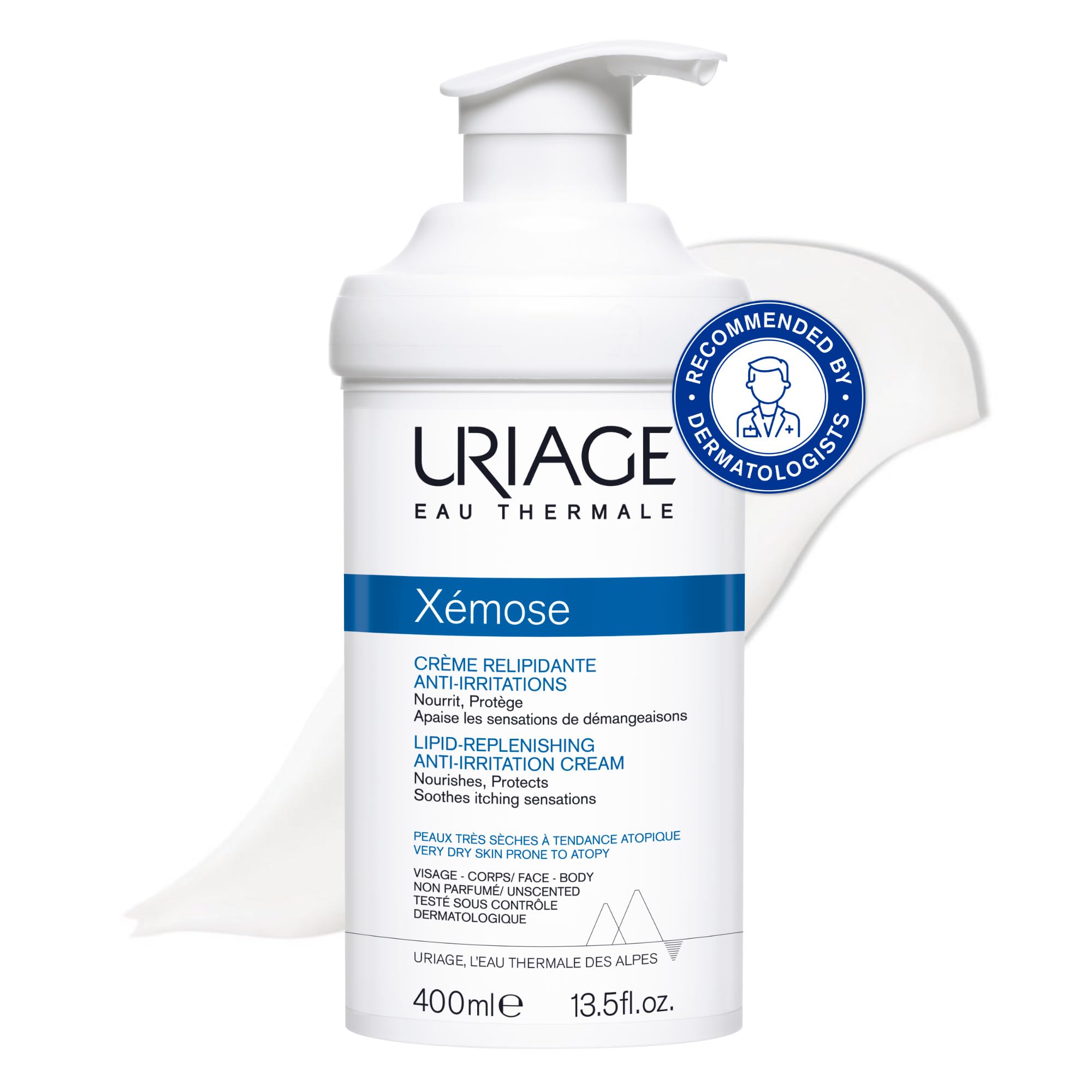 URIAGE Xémose Lipid-Replenishing Body Cream | For Dry & Very Dry Skin, with Shea Butter, Soothes Discomfort, Long-lasting Hydration, Face & Body, Paraben & Fragrance-Free, 400 mL / 13.53 Fl oz