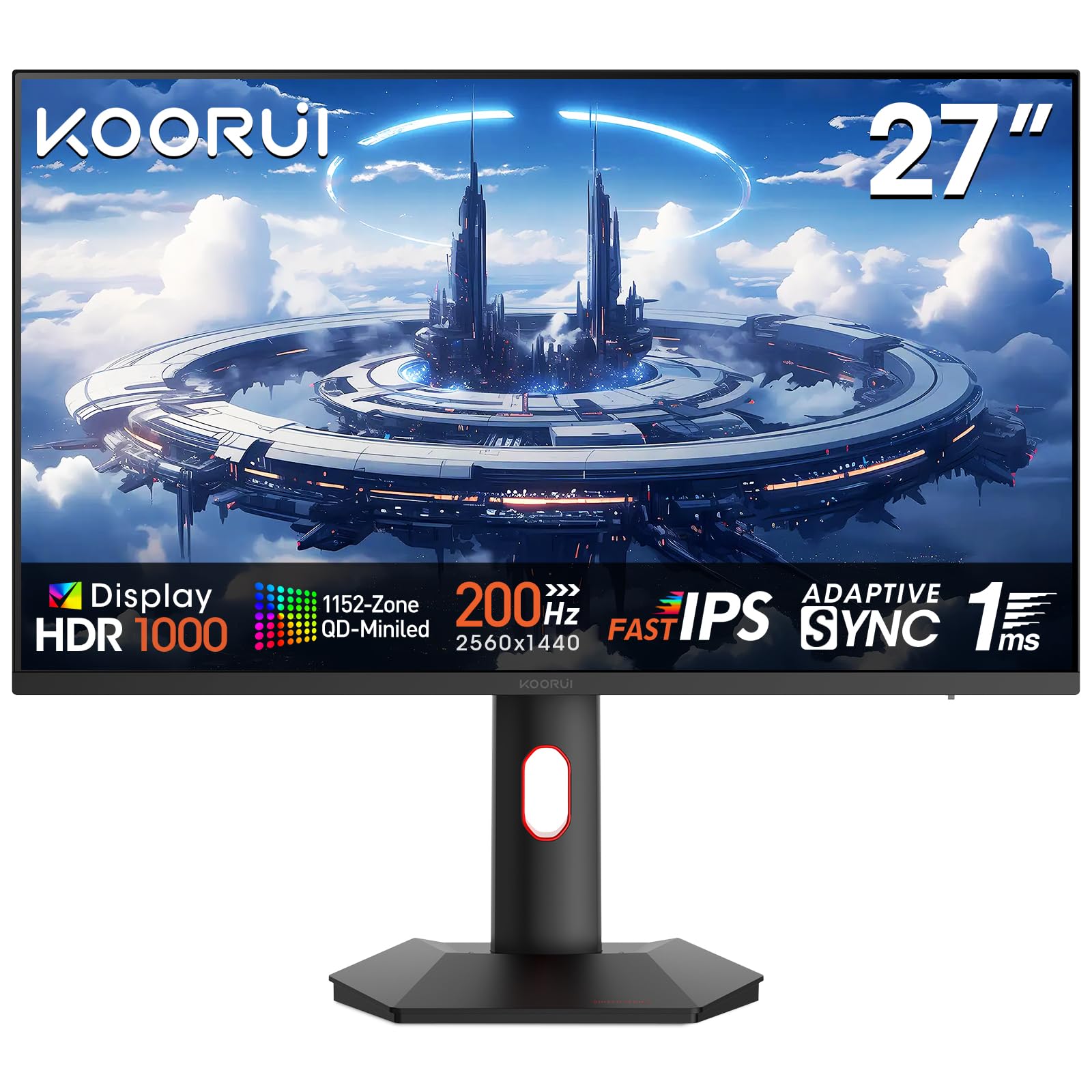 KOORUI 27 inch Mini-LED IPS Gaming Monitor, 200Hz 1ms, QHD 1440P HDR1000