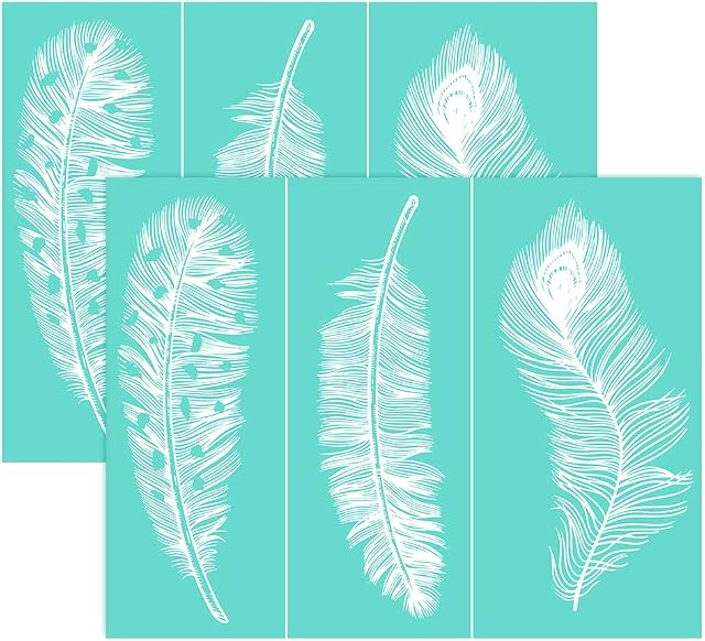 OLYCRAFT Self-Adhesive Silk Screen Printing Stencil Reusable Feather Pattern Stencils for Painting on Wood Fabric T-Shirt Wall and Home Decorations - 11x8 Inch
