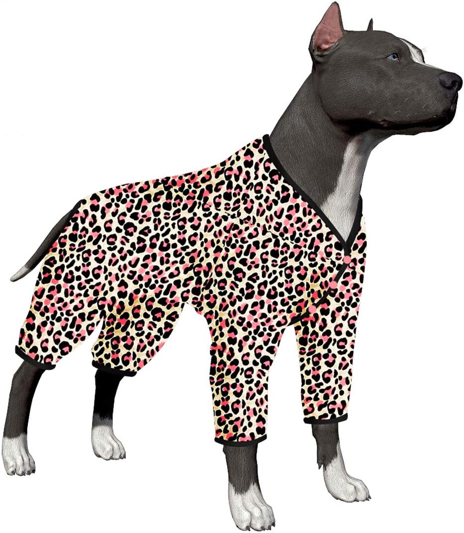 LovinPet Large Dog Clothes Post Surgery Wear/Double Brushed Stretch Knit Cheetah Neon Pink Prints/UV Protection