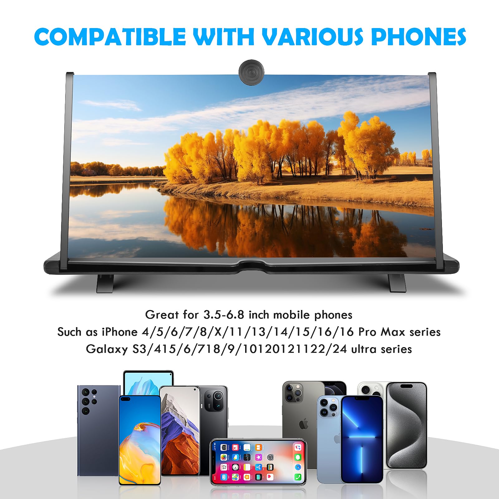 18 Zoll Handy Lupe, 3D HD Handy Bildschirmlupe Vergrößerung, Videos Ausziehbarer HD, Anti-Blaulicht Bildschirm, Klappverstärkerhalterung Lupe für alle Smartphones