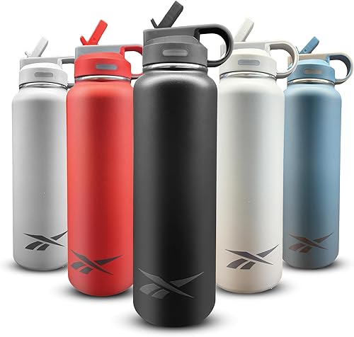 Miniatura 8 de Reebok Botella de agua de acero inoxidable con popote y diseño atlético, botellas de agua aisladas de 32 onzas, botella de agua deportiva aislada al