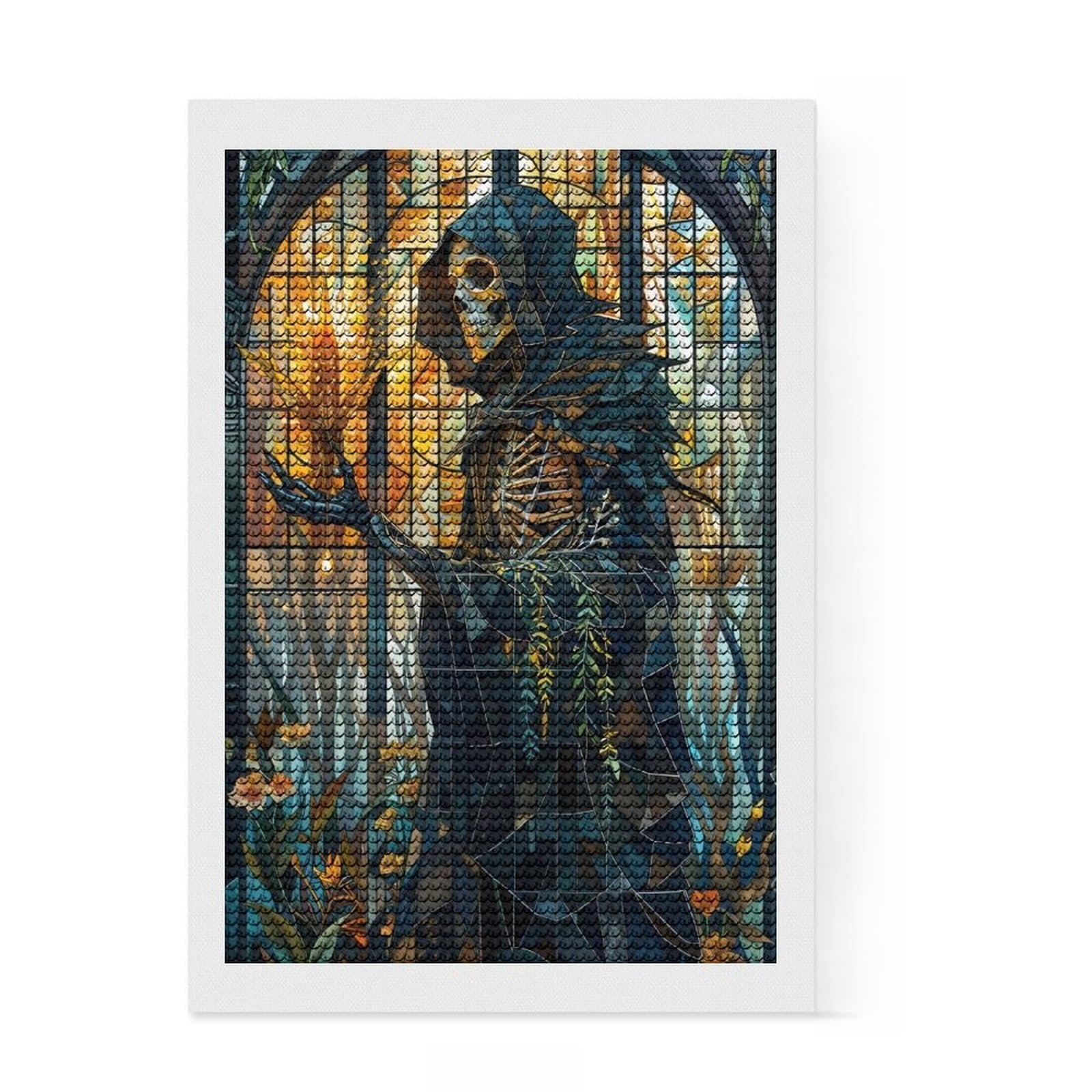 Junmoney Ethereal Glass Reaper Diamond Painting Set 8"x12", Festive Craft Gift, for Beginners, Full Kit Included, Vintage Style Decor
