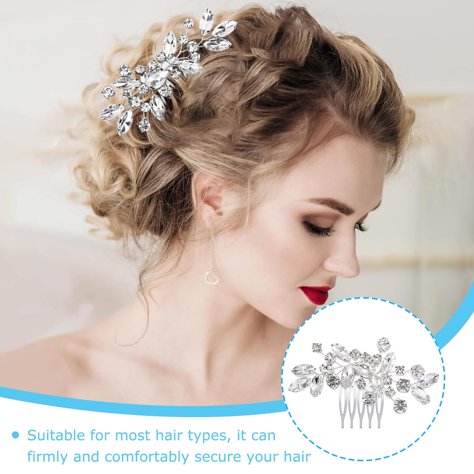 Teyglen Pettine per capelli da sposa, con strass, con perle