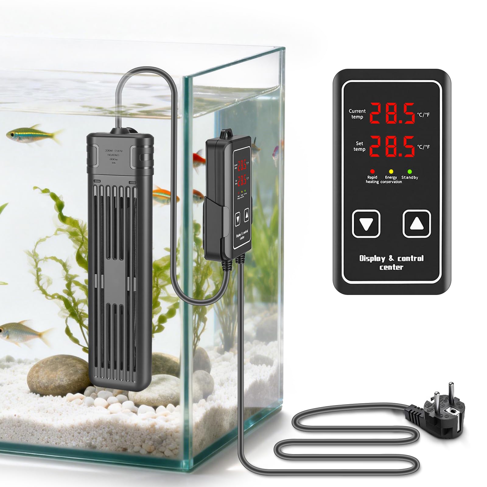 Chauffage pour Aquarium 300W, Thermostat Digital avec Double Affichage, Arrêt Automatique & Protection Surchauffe, pour Eau Douce/Salée (Câble 2,3 m)