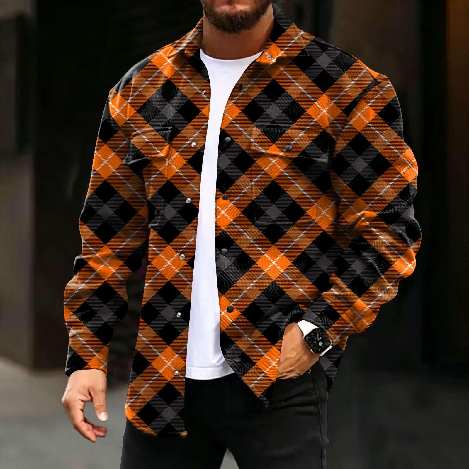 Generisch Hemd Herren Langarm Jacke Holzfällerhemd Baumwolle Casual