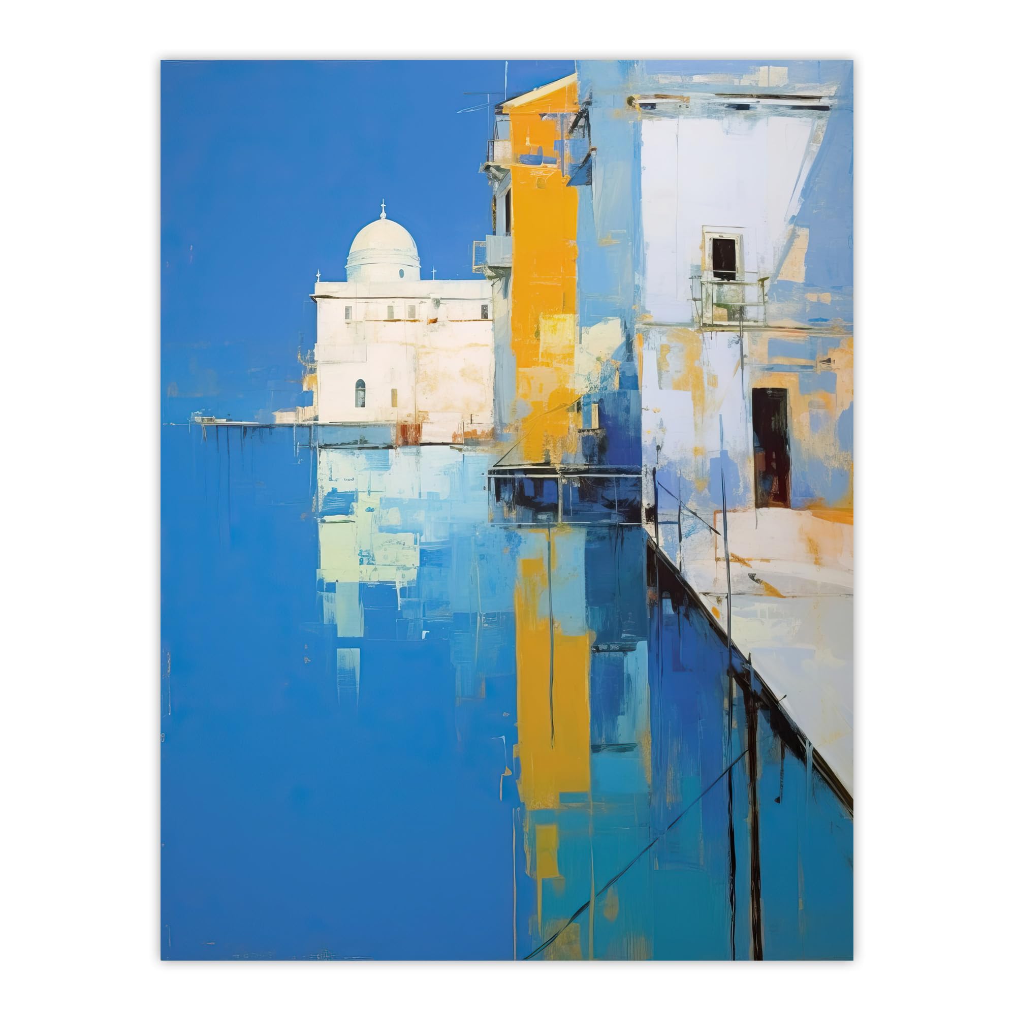 Wee Blue Coo Reflections Of Venice Oil Painting Blue Orange Abstract Santa Maria della Salute Coastal Extra Large XL Wall Art Poster Print