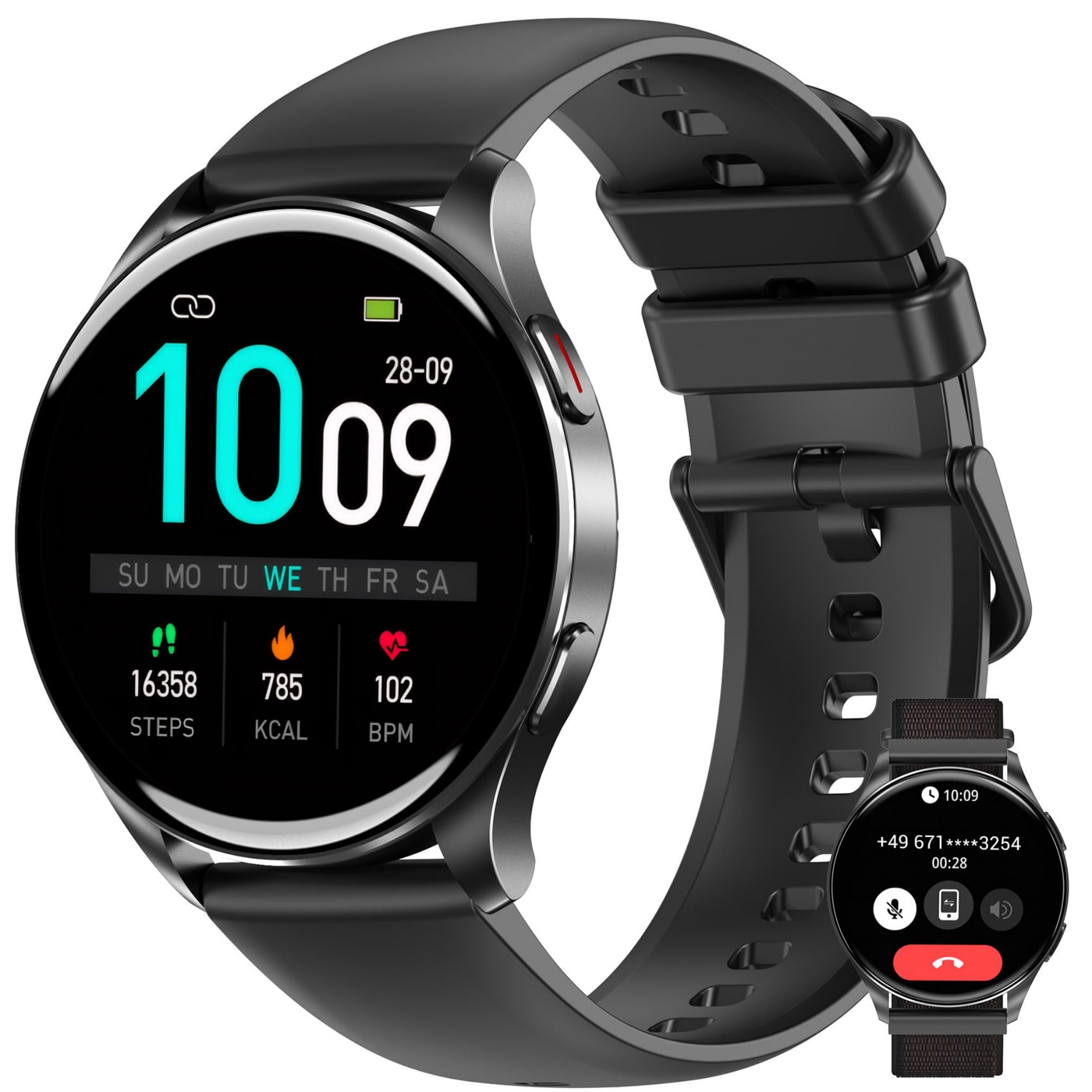 IOWODO Reloj Inteligente Hombre Mujer, 1.43" AMOLED Llamadas Smartwatch con 120 Modos Deportivos, Monitor Cardíaco 24h, SpO2, Sueño, 2 Correas, IP68, Pulsera Actividad para Android iOS