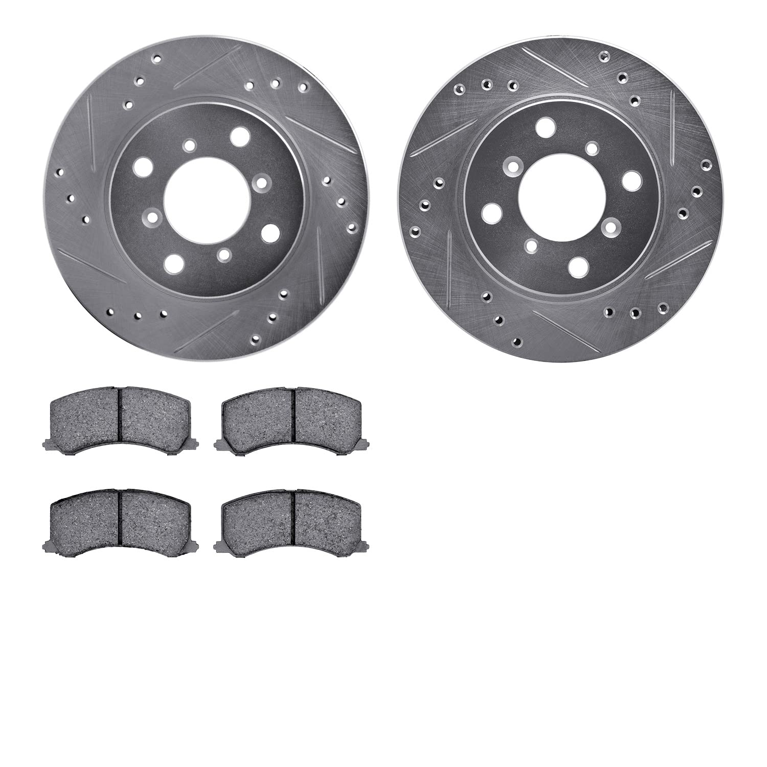 Photo 1 of Dynamic Friction Company Rear Brake Rotors Drilled and Slotted Silver with 5000 Advanced Brake Pads - 7502-27066