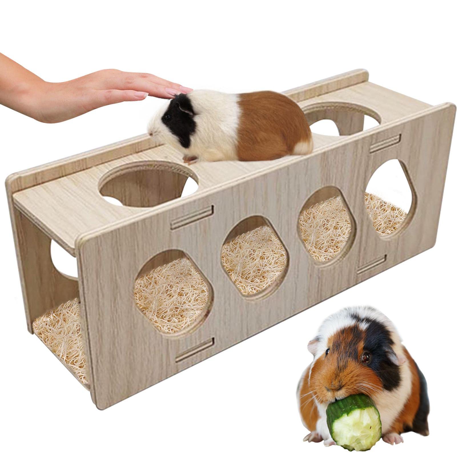 Vigcebit Guinea Toys, Wooden Hamster Underground Tunnel Toys, Multipurpose Safe Using Wooden Toys for Kittens, Rabbits, Weasels, Groundhogs
