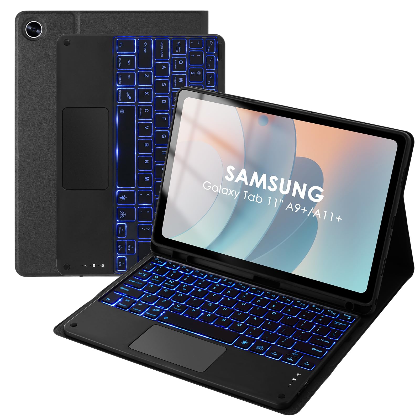 Backlit Touchpad Keyboard Case for Samsung Galaxy Tab 11inch A11 Plus & A9 Plus, Wireless Bluetooth Keyboard, Smart Trackpad for Galaxy A9 +/A11+ Tablet Case with Keyboard and Pencil Holder,BK-image-46