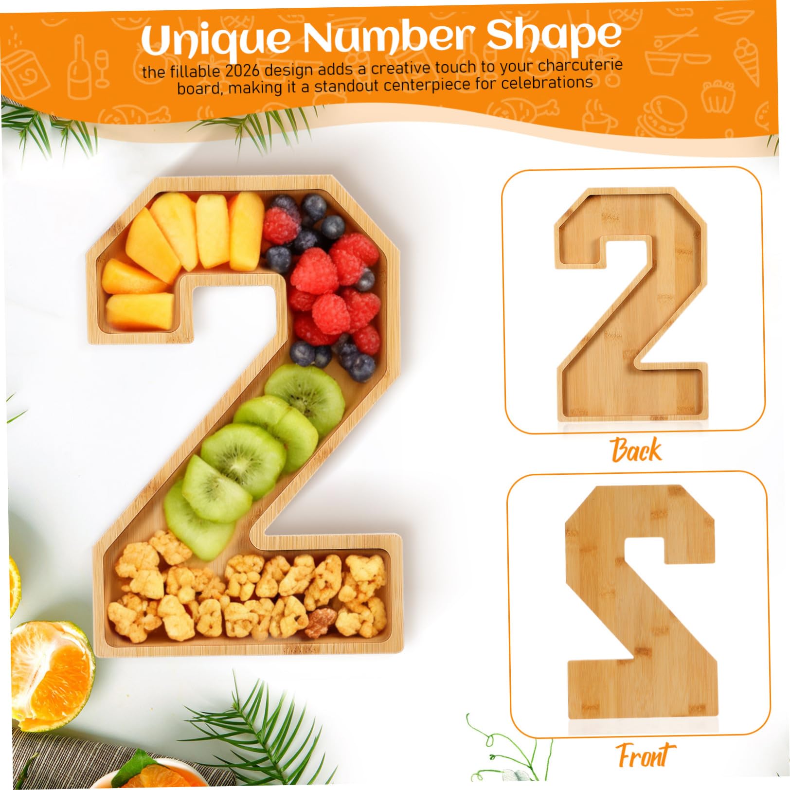 Set 1 Pezzo Vassoio in Legno Numero 2026 per Aperitivo Scomparti Multipli Design Raffinato per Frutta e Formaggi per Feste e Incontri di Famiglia