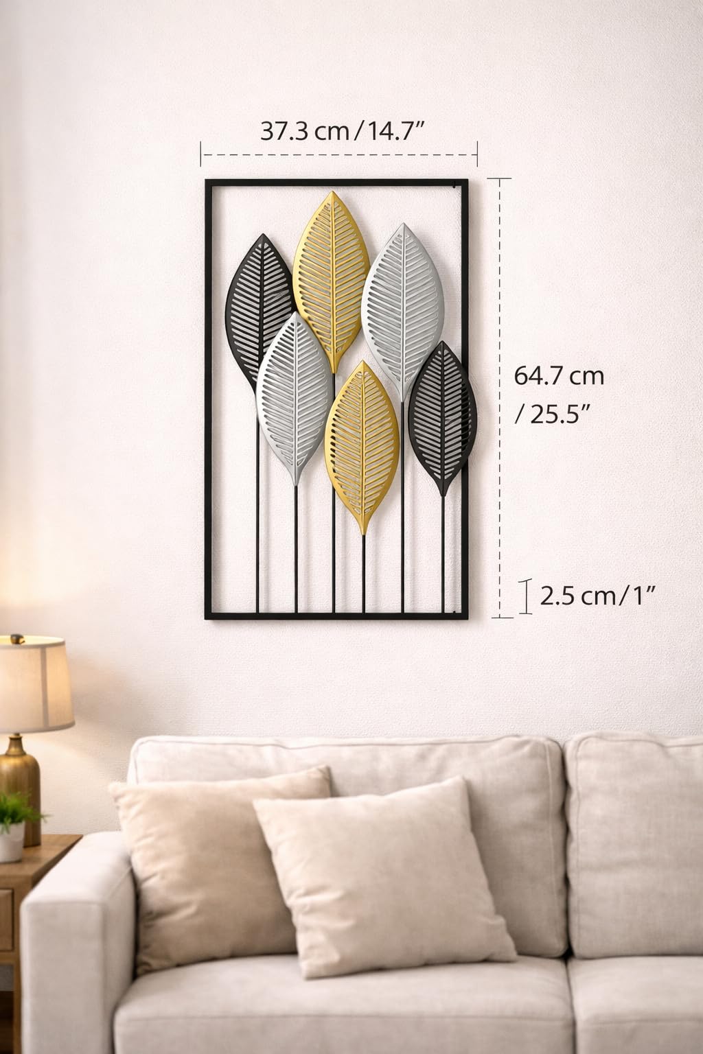 Generisch Wanddeko Metall Modern – Deko für Wohnzimmer, Schlafzimmer & Flur – Elegante Dekoration mit Blätter Design – Hochwertige Wanddekoration – Stilvolle Wandkunst (64,7 x 37,3 cm)