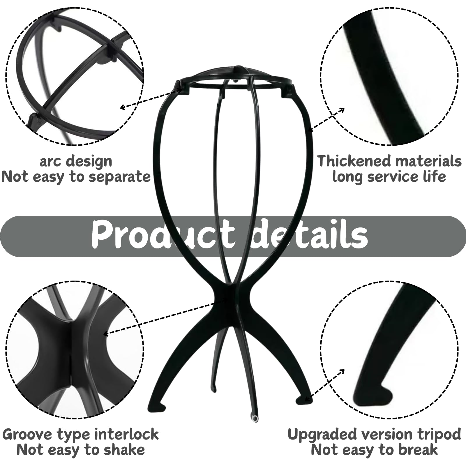 2 Stück Perückenkopf-Ständer – tragbarer Reise-Perückenhalter und Hutaufbewahrung für mehrere Perücken, stilvolles schwarzes Design (35,1 cm), perfekt für Haarstyling.