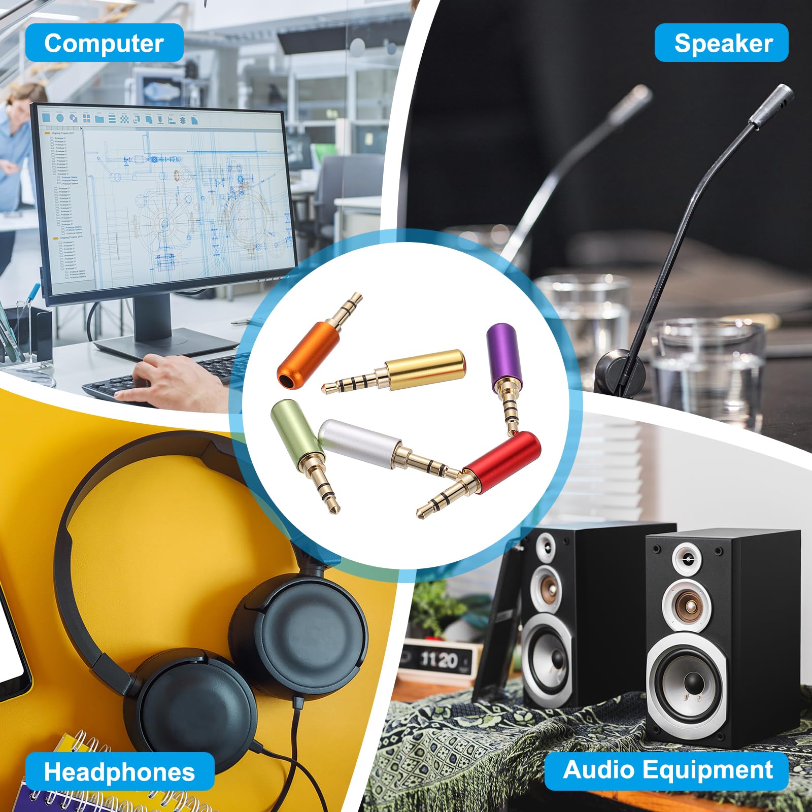 QUARKZMAN 2 szt. Wtyczka męska 3,5 mm do lutowania, 3-biegunowe metalowe złącze audio, wtyczka męska 3,5 mm TRS do naprawy kabla słuchawkowego mikrofonu, czarna