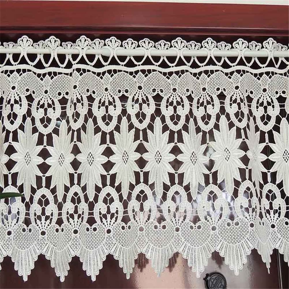 ACMHNC Aushöhlen Häkeln Scheibengardine Romantische Spitze Küche Kurz Vorhang Vintage Landhausstil Häkelgardine Kleinfenster Tür Gardine 1 Stück,Weiß,200cm x 45cm /79"*18"