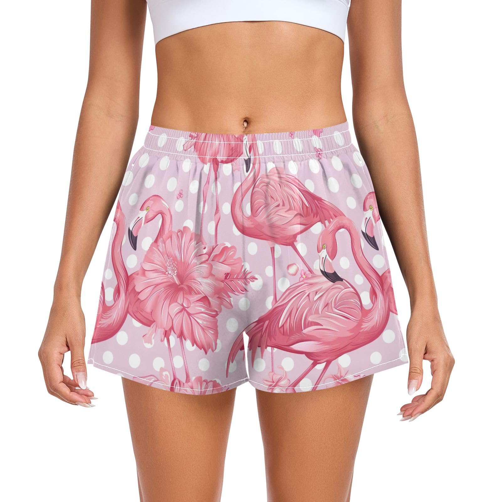 UMIRIKO Women's Athletic Shorts Pink Flamingo Running Shorts Sporty Short Gym Elastic Workout Shorts 202b5779