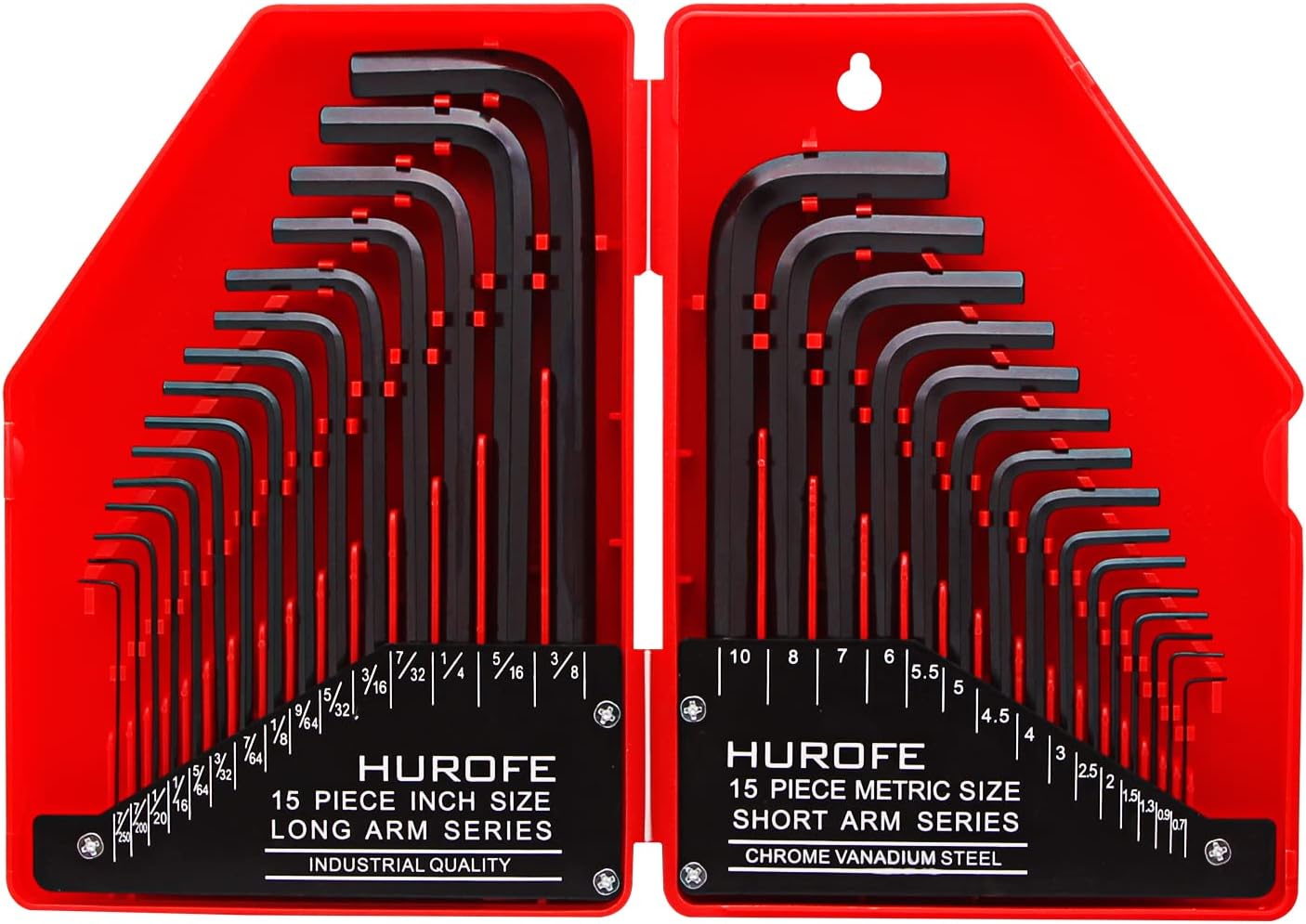 Hex Key Allen Wrench Set, 30-Piece (7/250-3/8 inch, 0.7-10 mm), Long Arm and Short Arm, L Shape and Chamfered Tip，Chrome Vanadium Steel