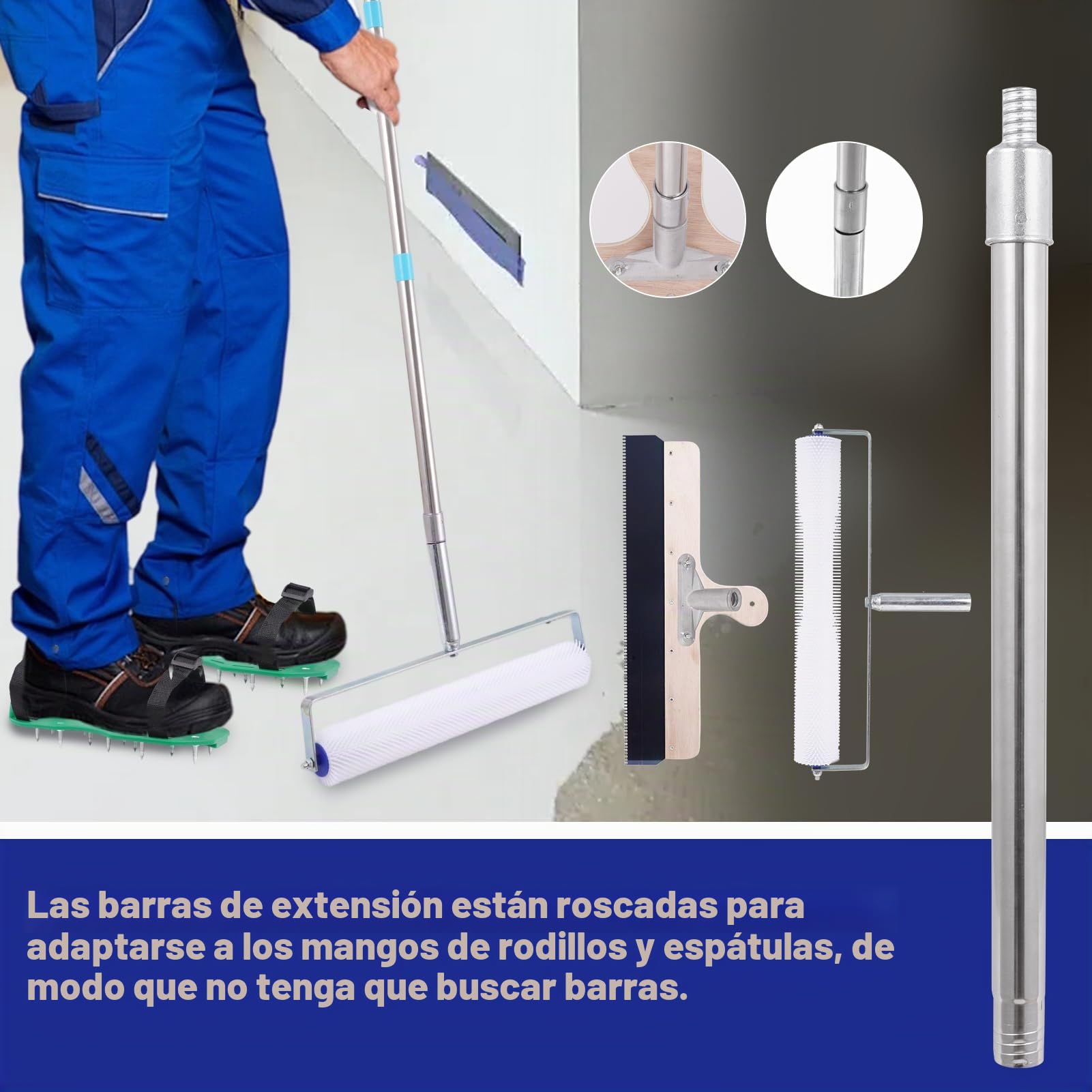 Juego de herramientas de cemento autonivelantes, rodillo de puntas para cemento autonivelante, juego de suelo epoxi, zapatos de punta para suelos epoxi, herramientas de hormigón, raspador de acero