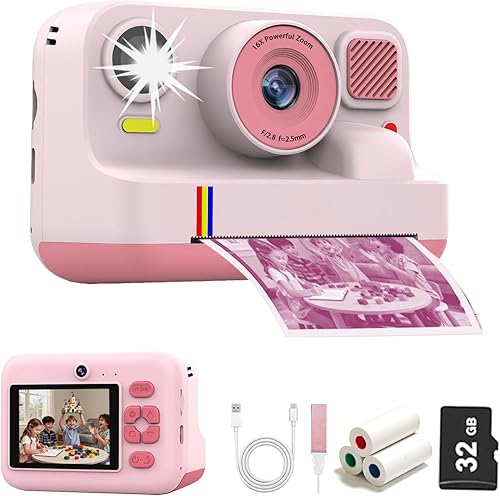 Cámara de impresión instantánea para niños, regalos de cumpleaños de Navidad para niñas y niños, cámaras de impresión digital instantánea HD 1080P