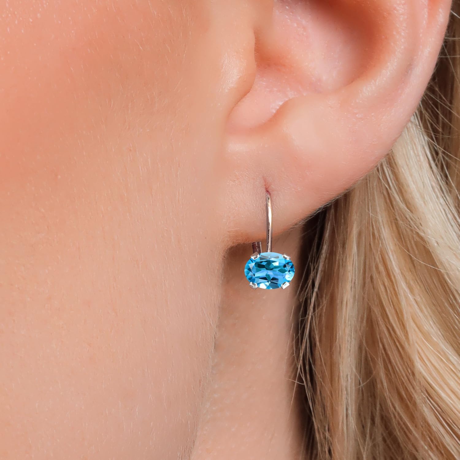 Gem Stone King 925 Sterling Silver 7X5MM Oval Gemstone Birthstone Drop Dangle Leverback Earrings For Women