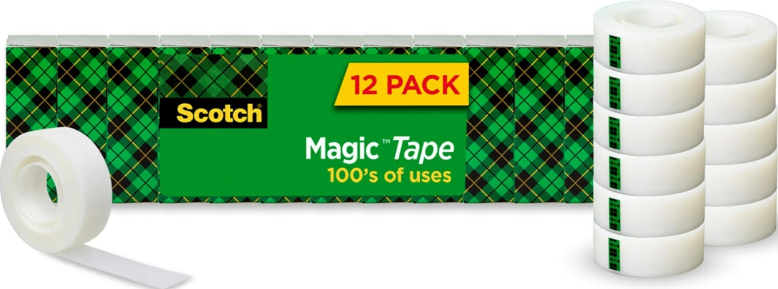 Magic Office Lot de 12 recharges de ruban adhésif Transparent 3/4" x 1000"