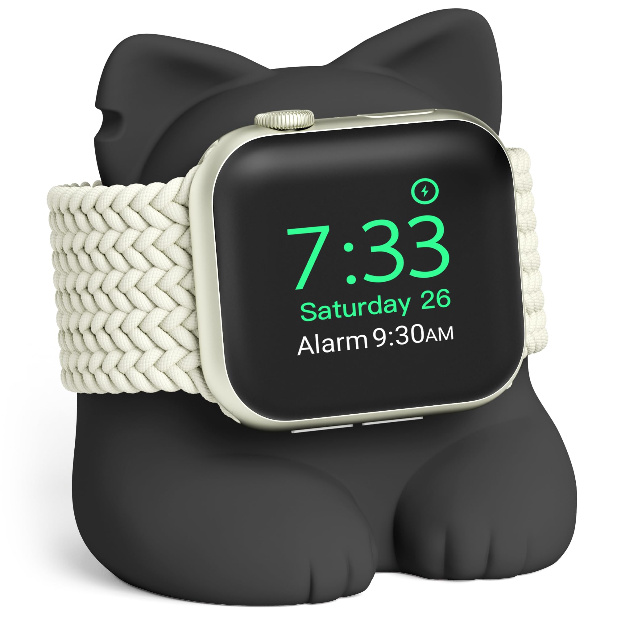 ELETIUO Charging Stand for Apple Watch Series 49/46/45/44/42/41/40/38 mm, Compatible with iWatch Ultra 2/Ultra/SE2/SE/Series 10/9/8/7/6/5/4/3/2/1, Silicone Charging Station with Nightstand Mode, Black
