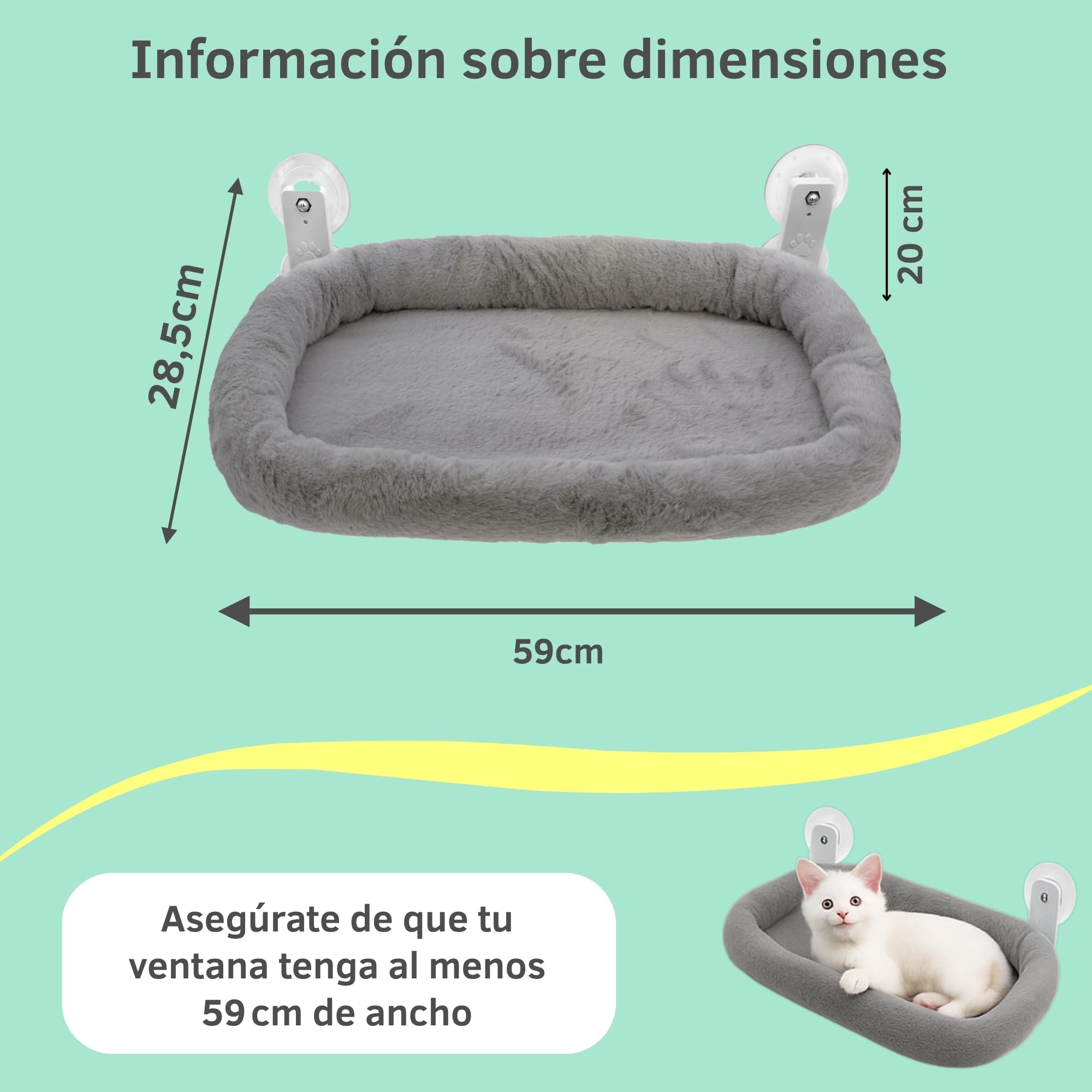 Hamaca Gato Ventana con Cojín Lavable y Ventosas Fuertes – Cama Gato Estable y Cómoda para Ventana, Hamaca para Gatos, Refugio Suave y Fresco para Gatos Felices