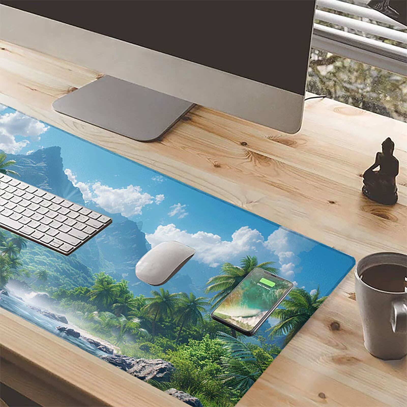 Bosque Alfombrilla Ratón Gaming XXL 1500x800x3mm, Alfombrilla Gaming Verde Mousepad con Base de Goma Antideslizante, Impermeable Desk Mat para Teclado y Raton, Accesorios Gaming Regalos de Hombre Z-9