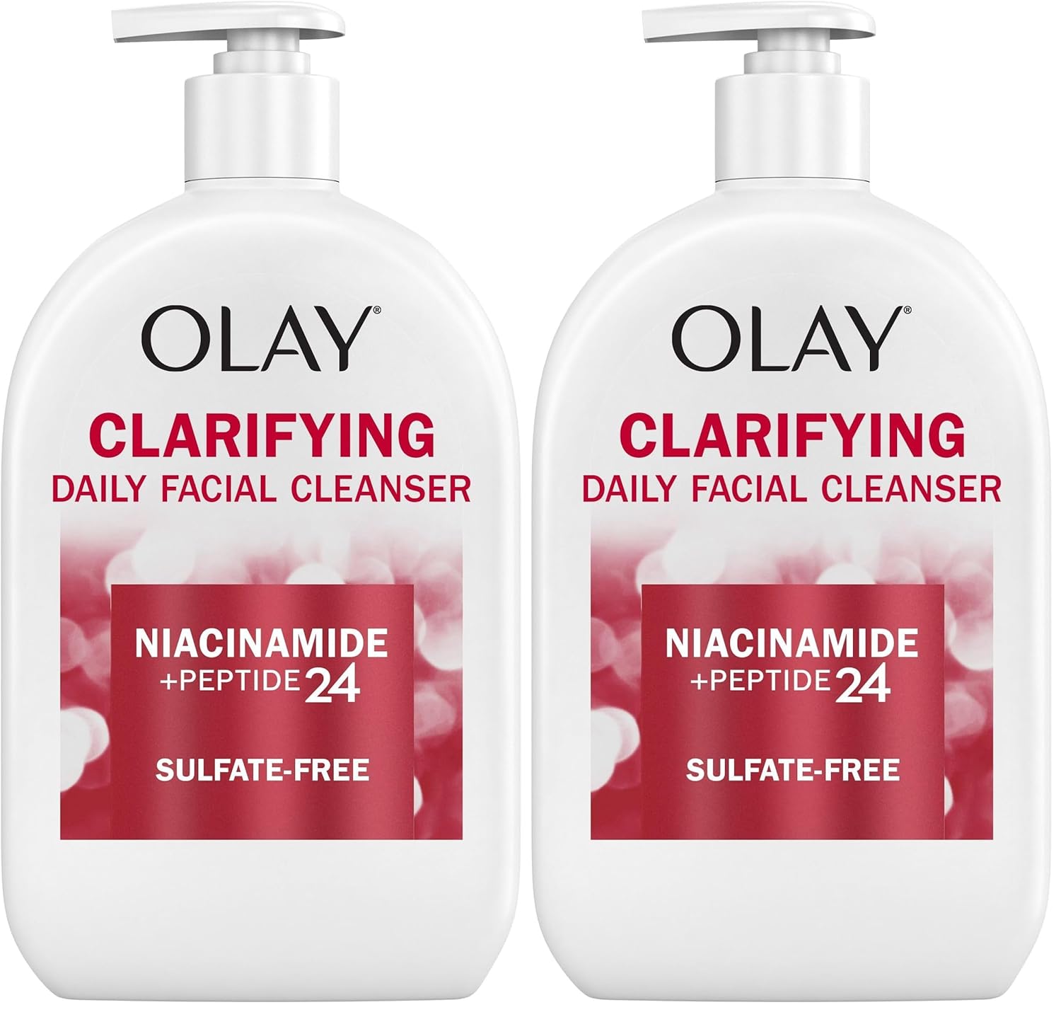 Olay Face Wash,Daily Facial Cleanser with Niacinamide,Peptides & Glycerin - Clarifying,Refreshes Skin Surface,Refines Appearance of Pores - Sulfate-Free,Paraben-Free,Oil-Free,16 Oz,(Pack of 2)