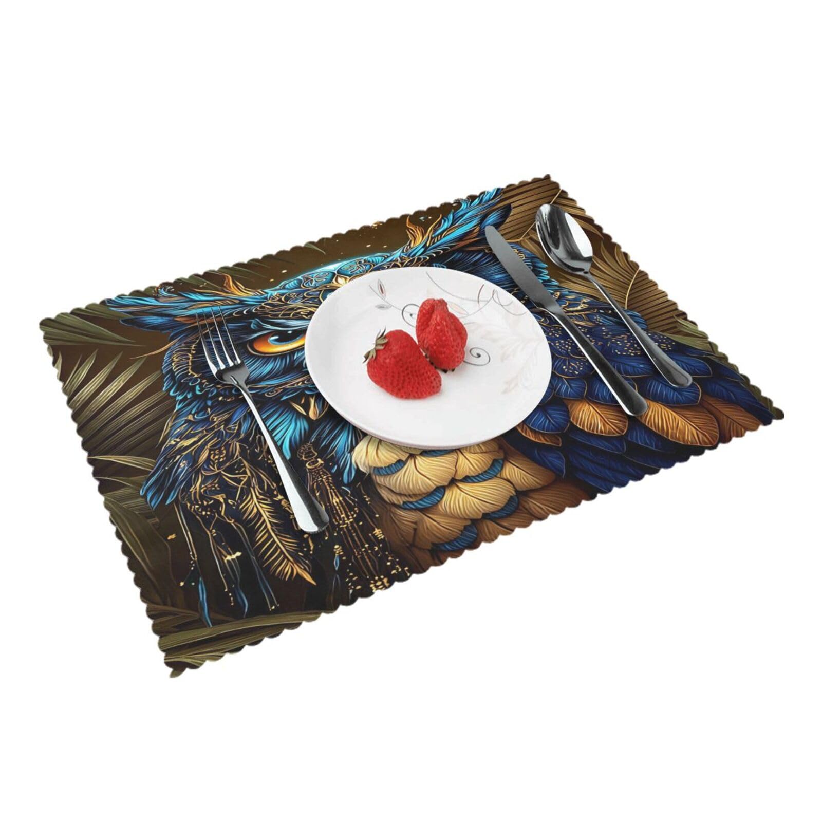 Blue Gold Ornate Placemats Set of 4 Print Table Mats Place Mats Table Decor for Kitchen Dining 12X18 in