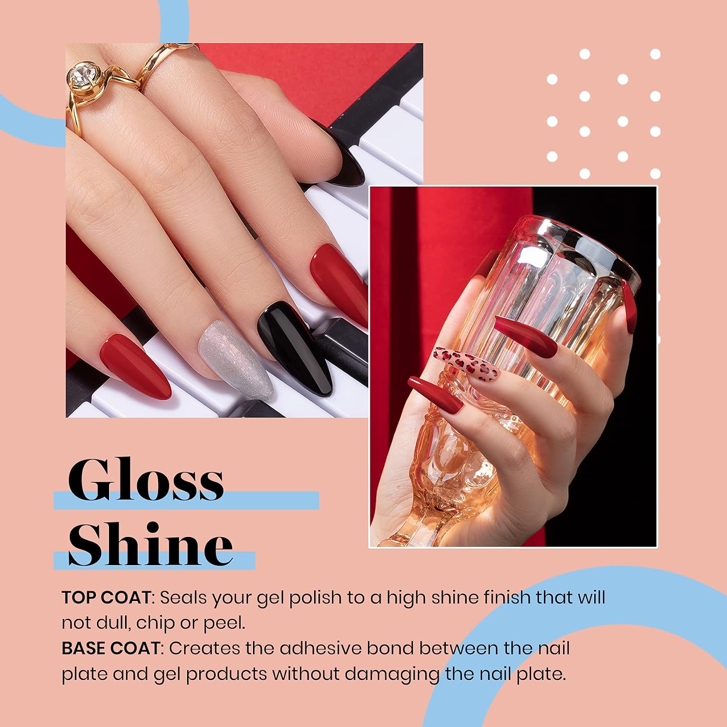 Beetles Gel Nail Polish Kit- 4Pcs 7.5Ml Black Red Colors with No Wipe Top Coat and Base Coat Gel Polish Set, Shine Finish and Long Lasting, Soak Off LED Nail Gel Manicure DIY Nail Salon