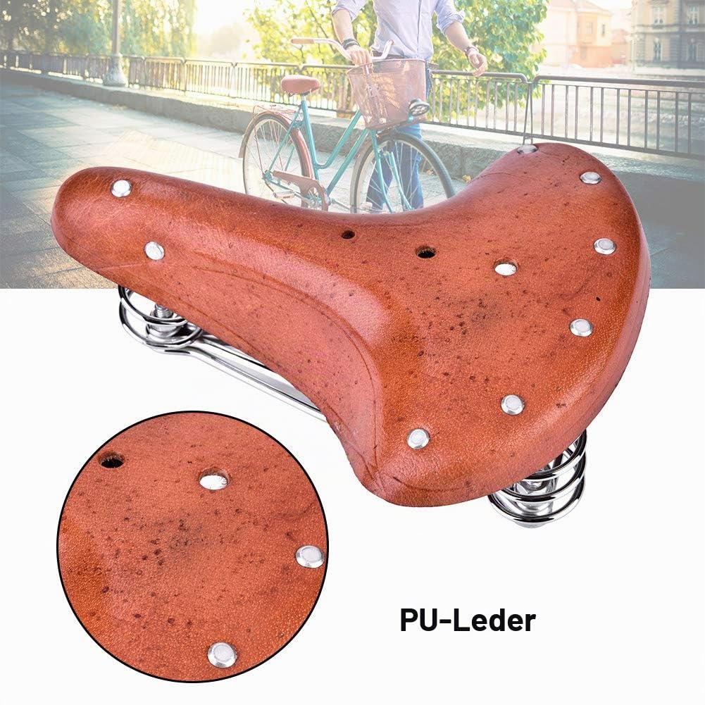 Greensen Fahrradsattel Federsattel Fahrradsattelkissen aus PU Leder, Fahrradsitz Stahlgestell Schraubenfeder, Rindsleder Cityradsättel Sitzkissen für Mountainbike Rennrad