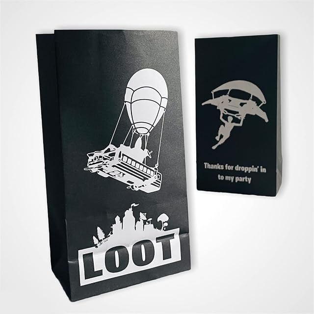 PIXEL Products Battle Gamer Empty Birthday Party Bags | Perfect Bags for you Gaming themed party | Fill with favours, Loot, Supplies, Popcorn (12 BAGS)