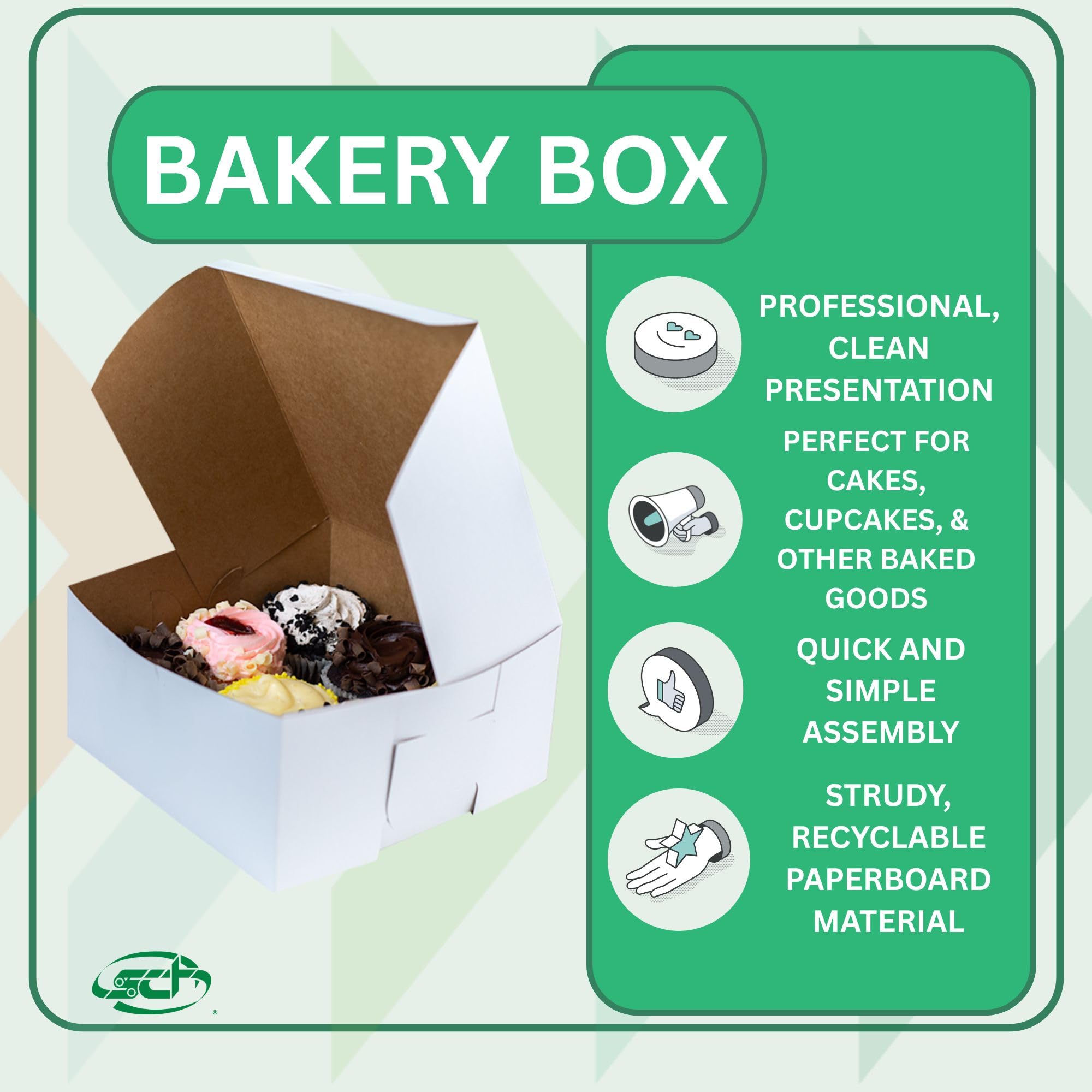 Southern Champion Tray 0941 Premium clay-coated Kraft Paperboard White non-window Lock Corner Bakery box, 20,3 cm lunghezza x 20,3 cm larghezza x 10,2 cm altezza (case of 250)
