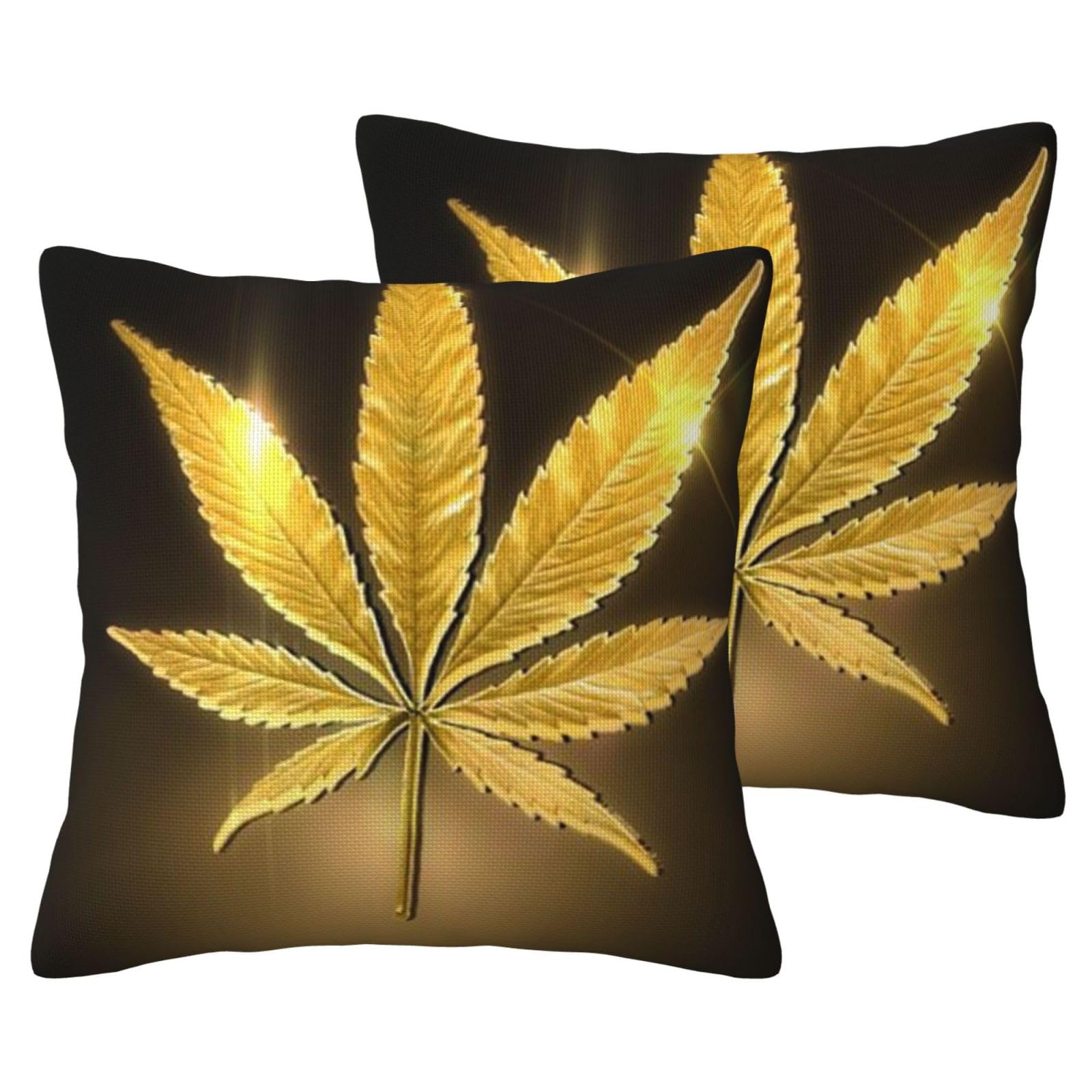 Taies d'oreiller cannabis doré imitation lin pour un canapé cosy et moderne