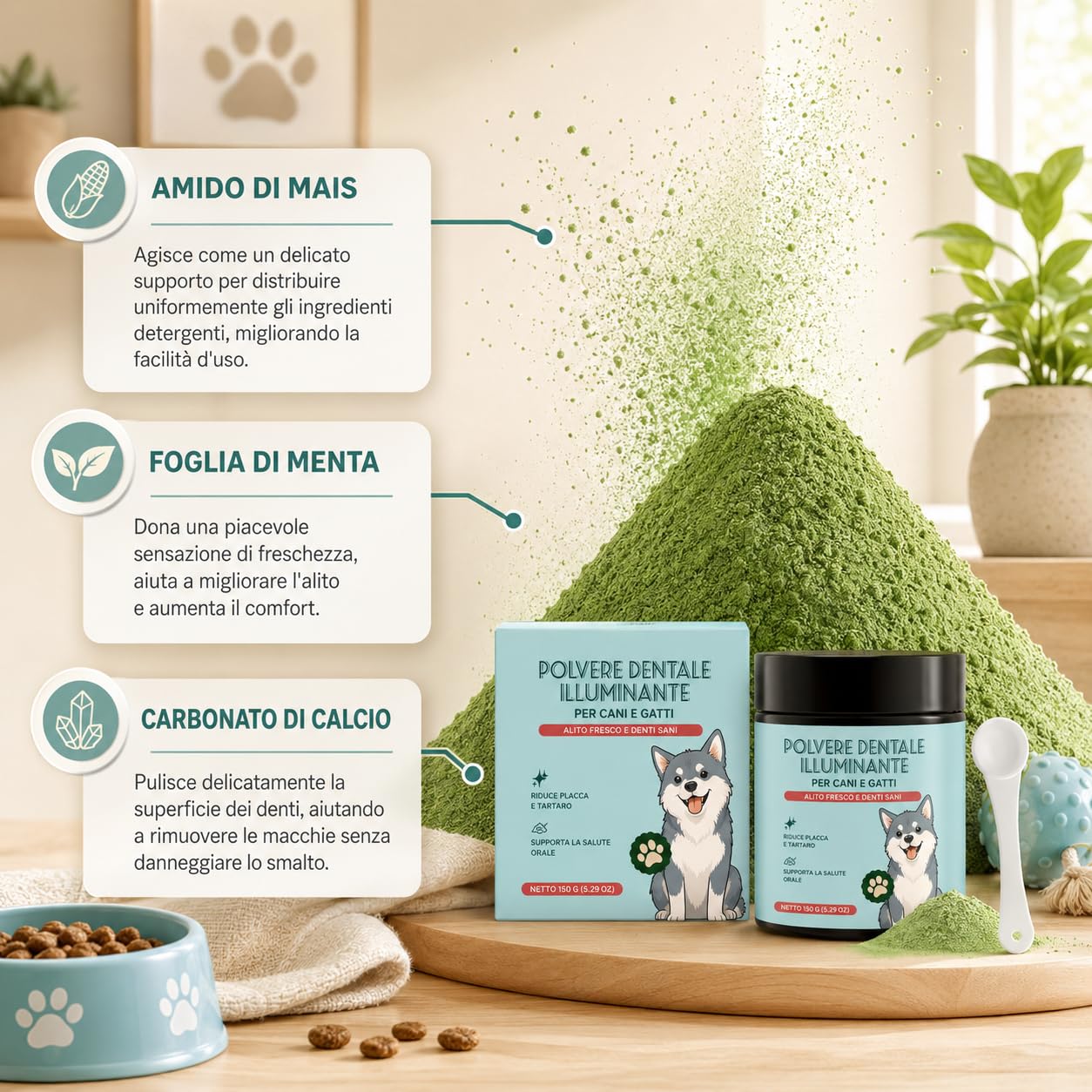 Dental Bright Polvere Cani Alito Fresco Pulizia Denti 1 Bottiglia
